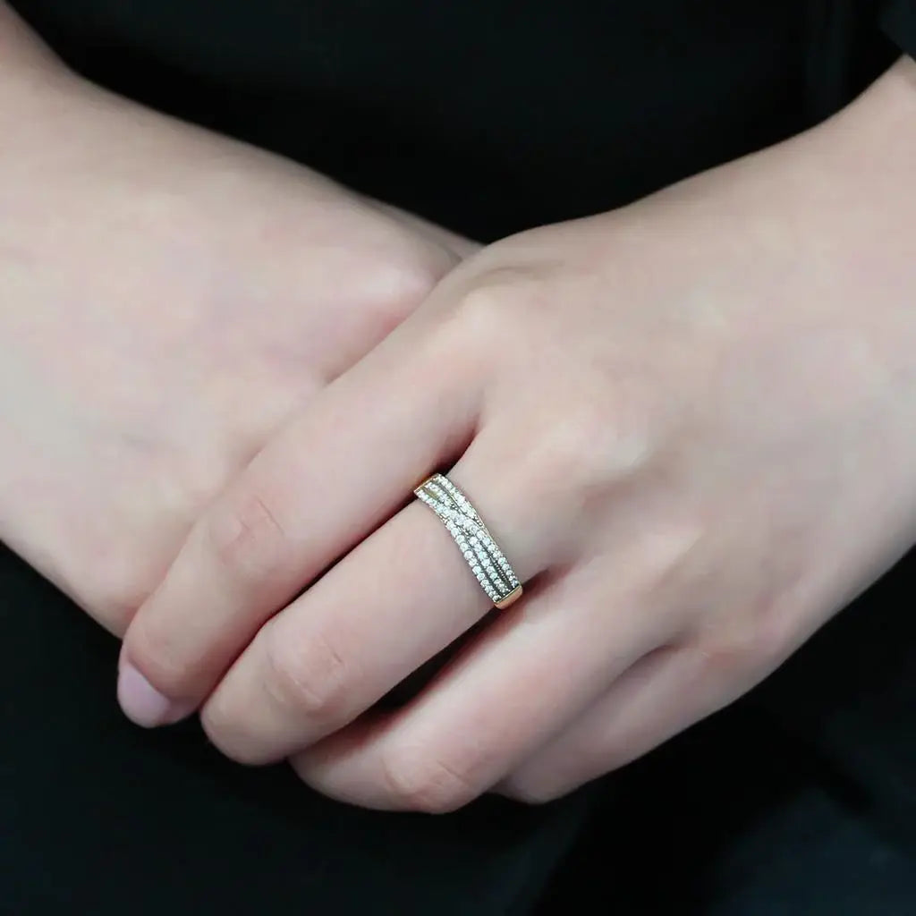 Alamode IP Gold(Ion Plating) Stainless Steel Ring with AAA Grade CZ in Clear - Alamode - Flyclothing LLC