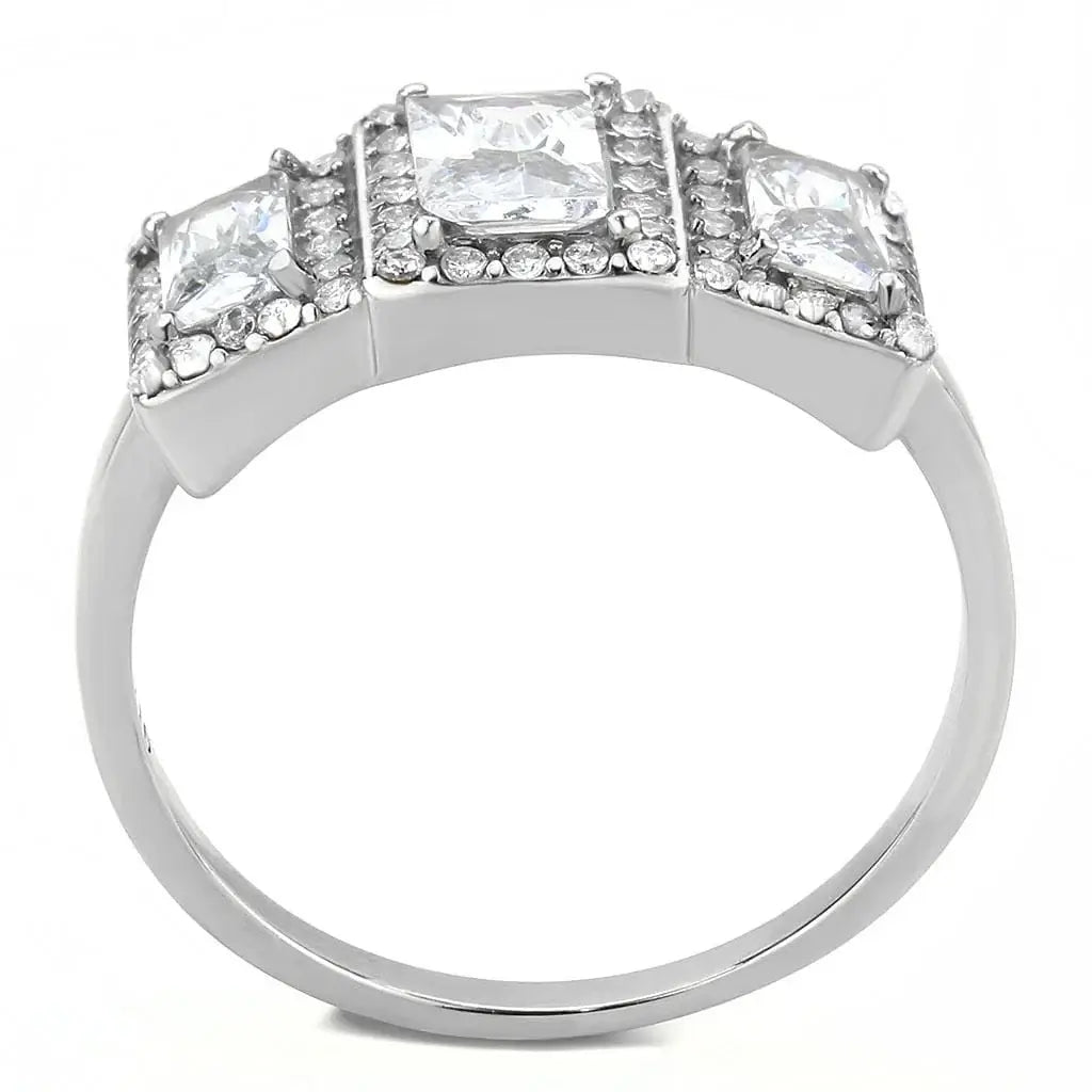 Alamode No Plating Stainless Steel Ring with AAA Grade CZ in Clear - Alamode - Flyclothing LLC