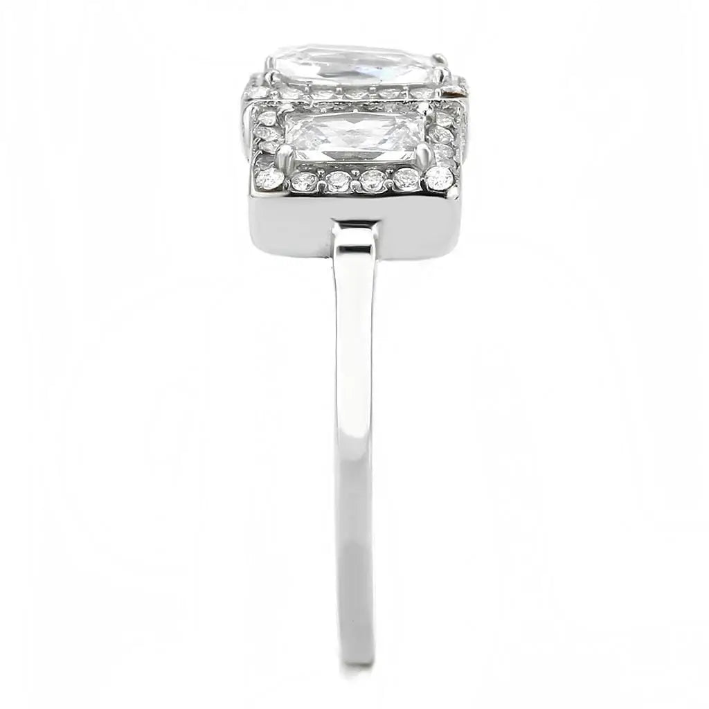 Alamode No Plating Stainless Steel Ring with AAA Grade CZ in Clear - Alamode - Flyclothing LLC