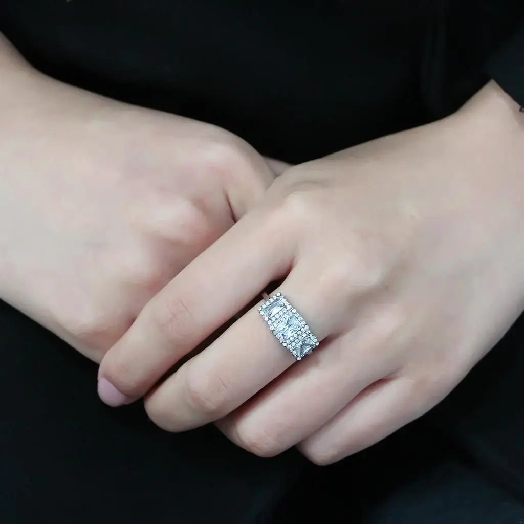 Alamode No Plating Stainless Steel Ring with AAA Grade CZ in Clear - Alamode - Flyclothing LLC