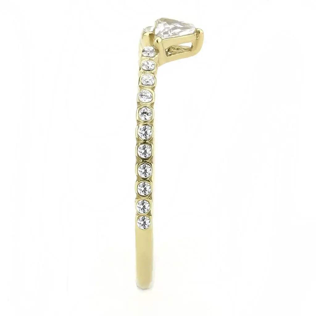 Alamode IP Gold(Ion Plating) Stainless Steel Ring with AAA Grade CZ in Clear - Alamode - Flyclothing LLC