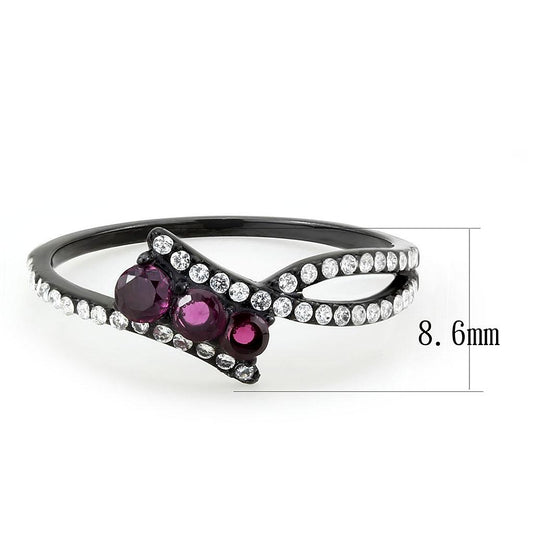 Alamode IP Black(Ion Plating) Stainless Steel Ring with AAA Grade CZ in Fuchsia