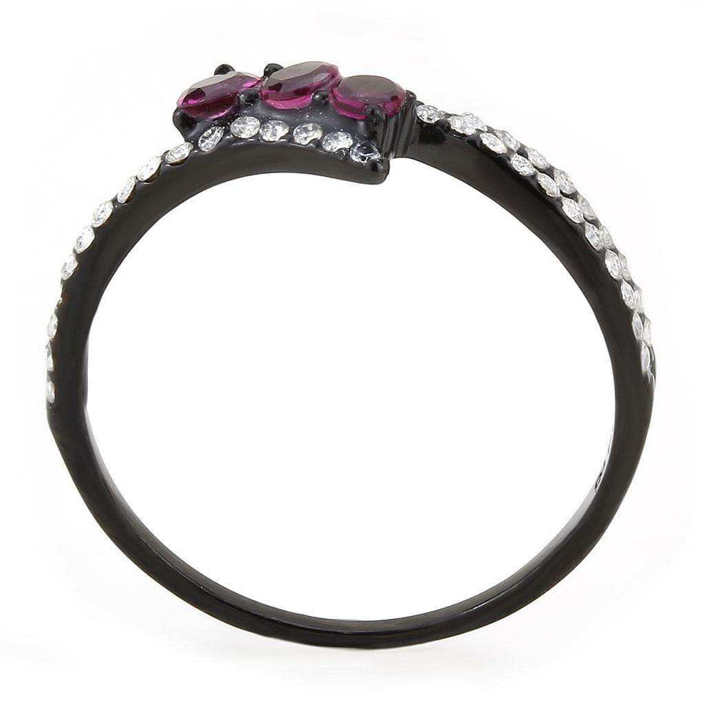 Alamode IP Black(Ion Plating) Stainless Steel Ring with AAA Grade CZ in Fuchsia - Alamode - Flyclothing LLC