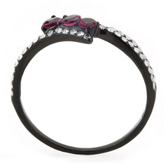 Alamode IP Black(Ion Plating) Stainless Steel Ring with AAA Grade CZ in Fuchsia