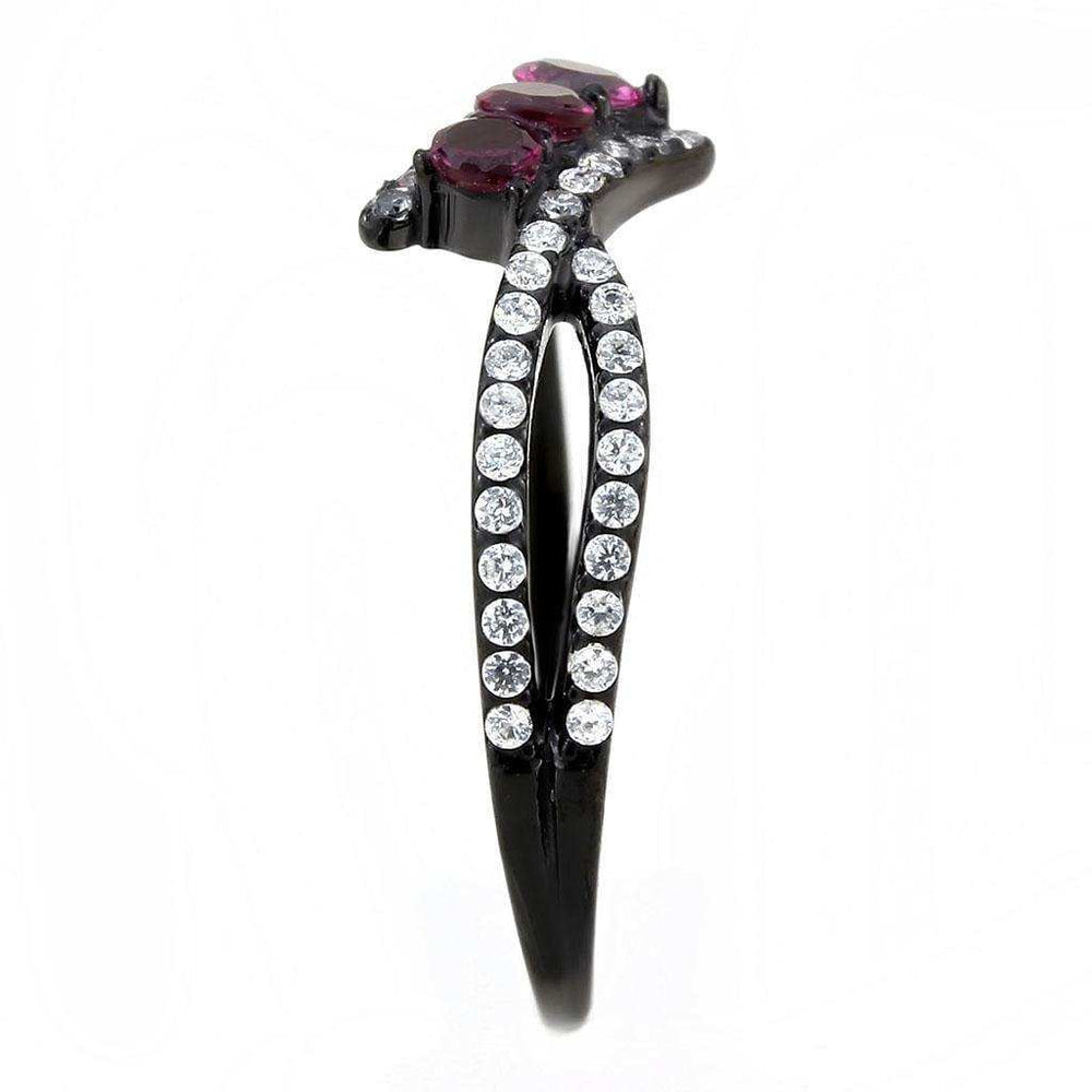 Alamode IP Black(Ion Plating) Stainless Steel Ring with AAA Grade CZ in Fuchsia - Alamode - Flyclothing LLC