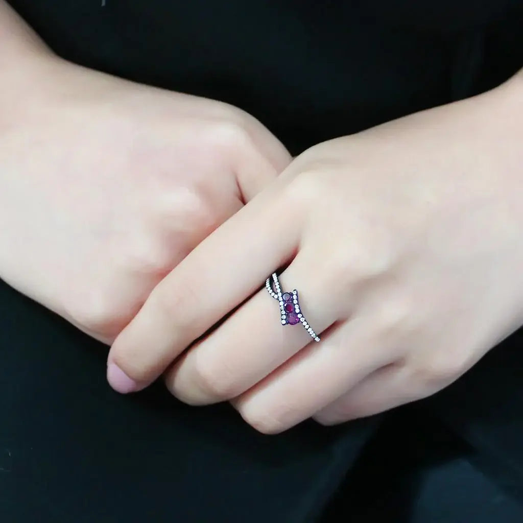 Alamode IP Black(Ion Plating) Stainless Steel Ring with AAA Grade CZ in Fuchsia - Alamode - Flyclothing LLC