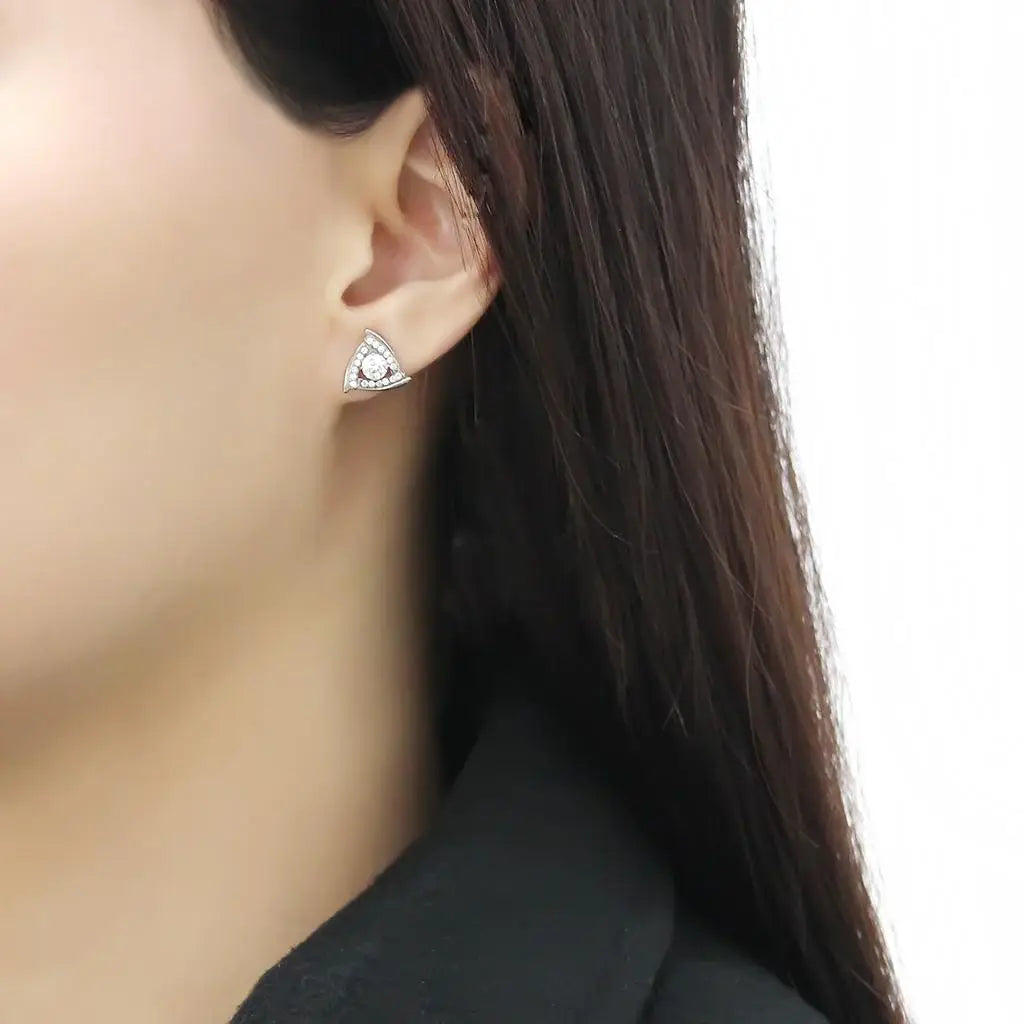 Alamode No Plating Stainless Steel Earrings with AAA Grade CZ in Clear - Alamode - Flyclothing LLC