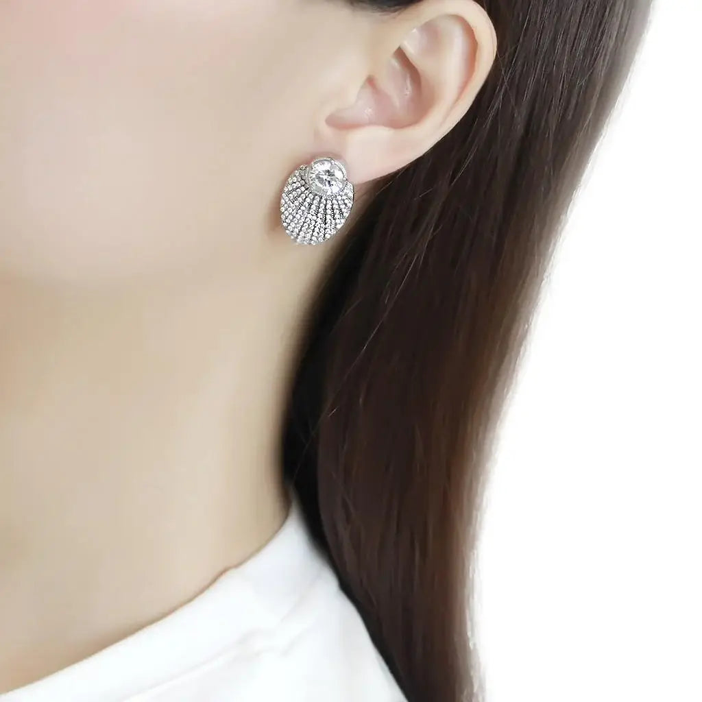 Alamode No Plating Stainless Steel Earrings with AAA Grade CZ in Clear - Alamode - Flyclothing LLC