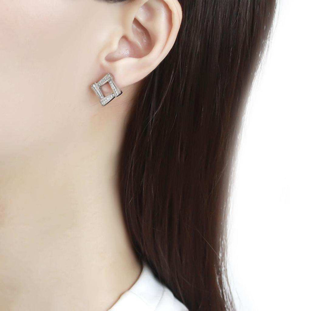Alamode No Plating Stainless Steel Earrings with AAA Grade CZ in Clear - Alamode - Flyclothing LLC