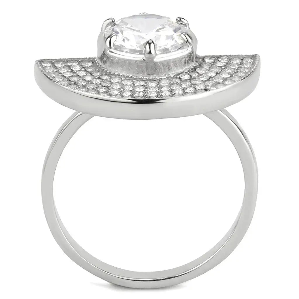Alamode No Plating Stainless Steel Ring with AAA Grade CZ in Clear - Alamode - Flyclothing LLC