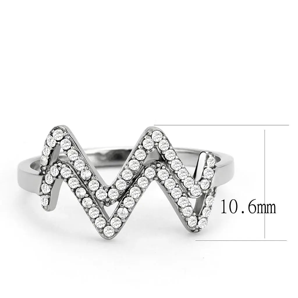 Alamode No Plating Stainless Steel Ring with AAA Grade CZ in Clear - Alamode - Flyclothing LLC