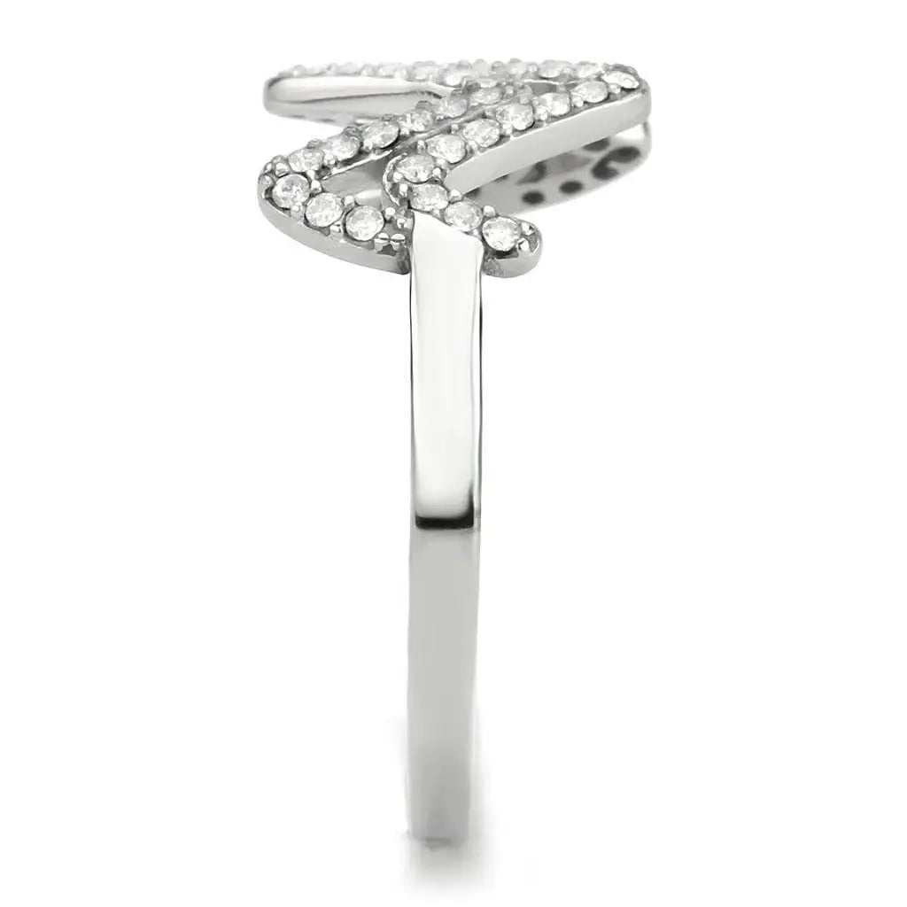 Alamode No Plating Stainless Steel Ring with AAA Grade CZ in Clear - Alamode - Flyclothing LLC