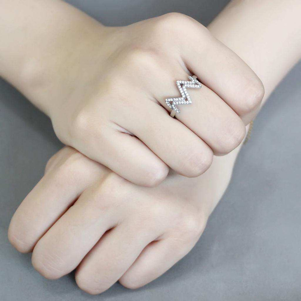 Alamode No Plating Stainless Steel Ring with AAA Grade CZ in Clear - Alamode - Flyclothing LLC