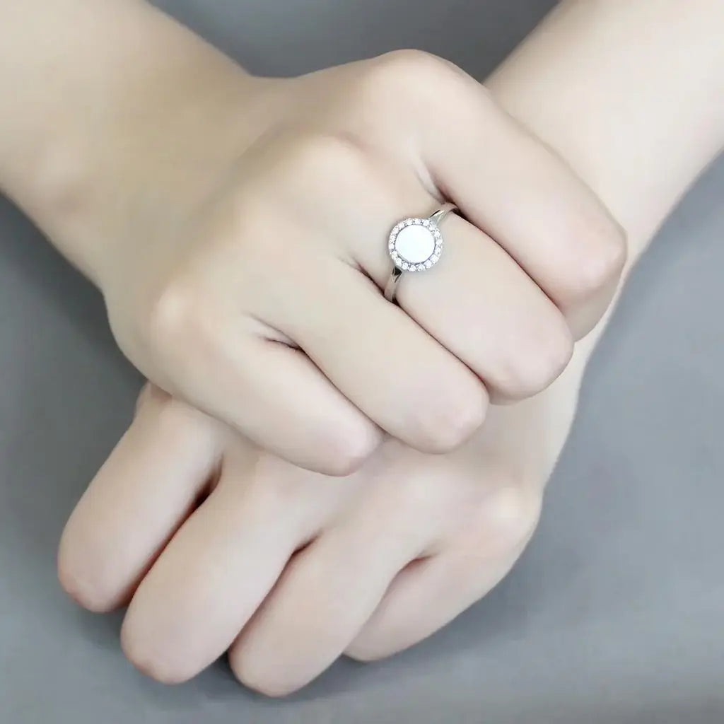 Alamode No Plating Stainless Steel Ring with AAA Grade CZ in Clear - Alamode - Flyclothing LLC