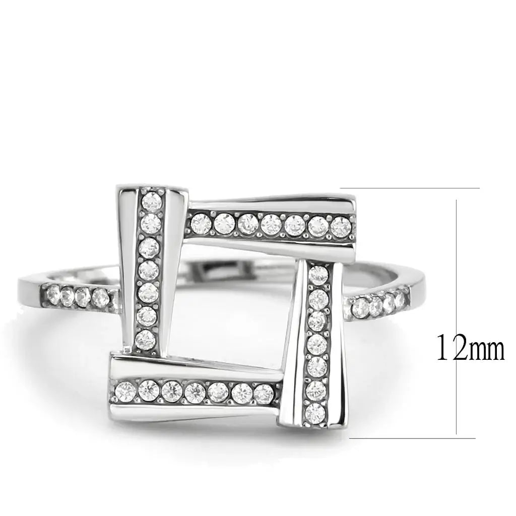 Alamode No Plating Stainless Steel Ring with AAA Grade CZ in Clear - Alamode - Flyclothing LLC