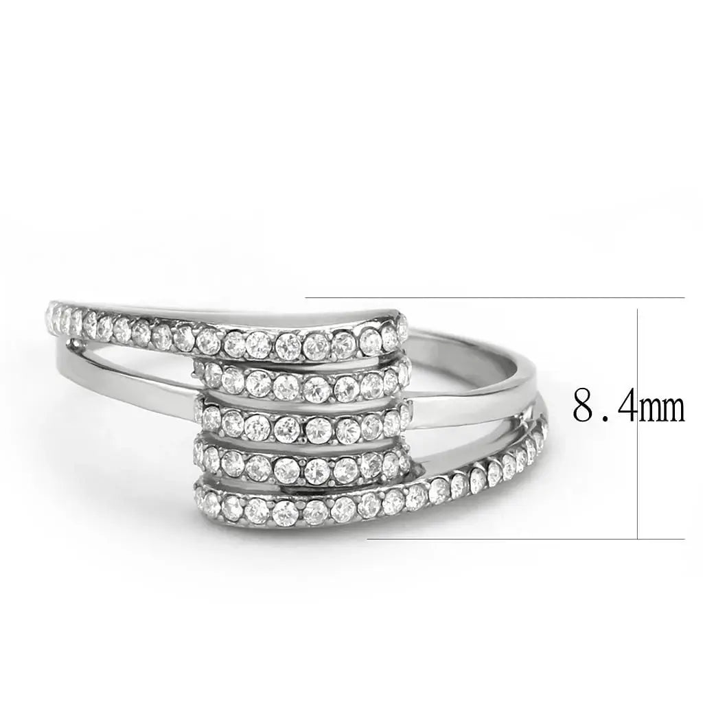 Alamode No Plating Stainless Steel Ring with AAA Grade CZ in Clear - Alamode - Flyclothing LLC