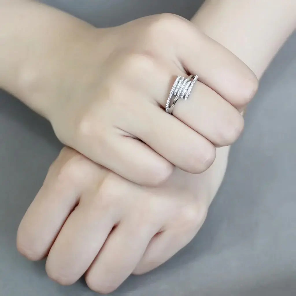 Alamode No Plating Stainless Steel Ring with AAA Grade CZ in Clear - Alamode - Flyclothing LLC
