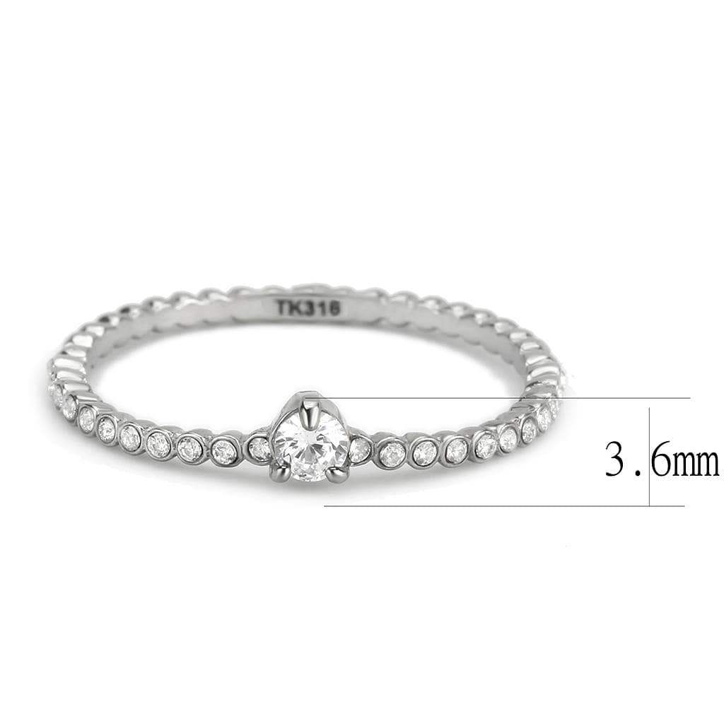 Alamode No Plating Stainless Steel Ring with AAA Grade CZ in Clear - Alamode - Flyclothing LLC