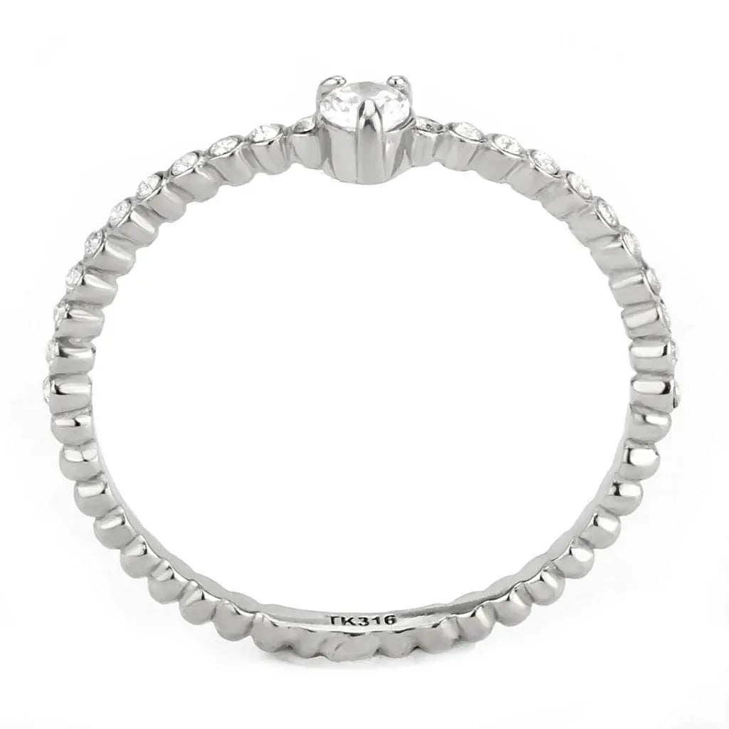 Alamode No Plating Stainless Steel Ring with AAA Grade CZ in Clear - Alamode - Flyclothing LLC