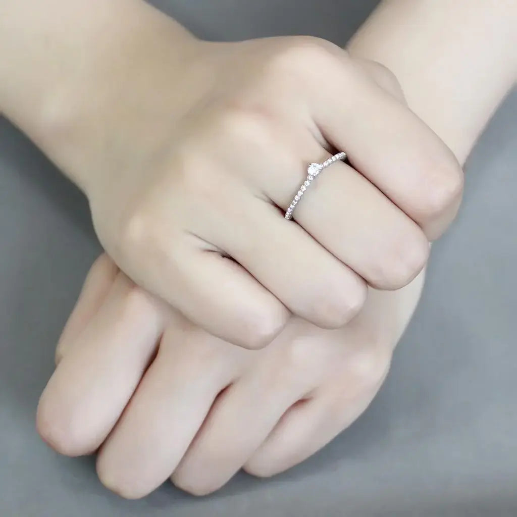 Alamode No Plating Stainless Steel Ring with AAA Grade CZ in Clear - Alamode - Flyclothing LLC