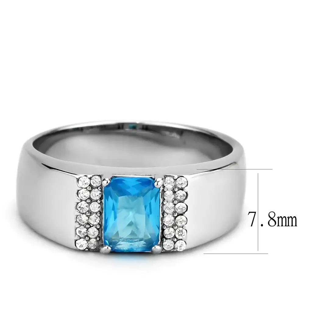 Alamode No Plating Stainless Steel Ring with Synthetic Synthetic Glass in Sea Blue - Alamode - Flyclothing LLC