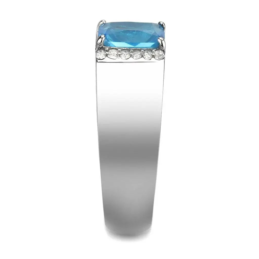 Alamode No Plating Stainless Steel Ring with Synthetic Synthetic Glass in Sea Blue - Alamode - Flyclothing LLC