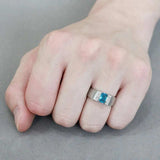 Alamode No Plating Stainless Steel Ring with Synthetic Synthetic Glass in Sea Blue - Alamode - Flyclothing LLC