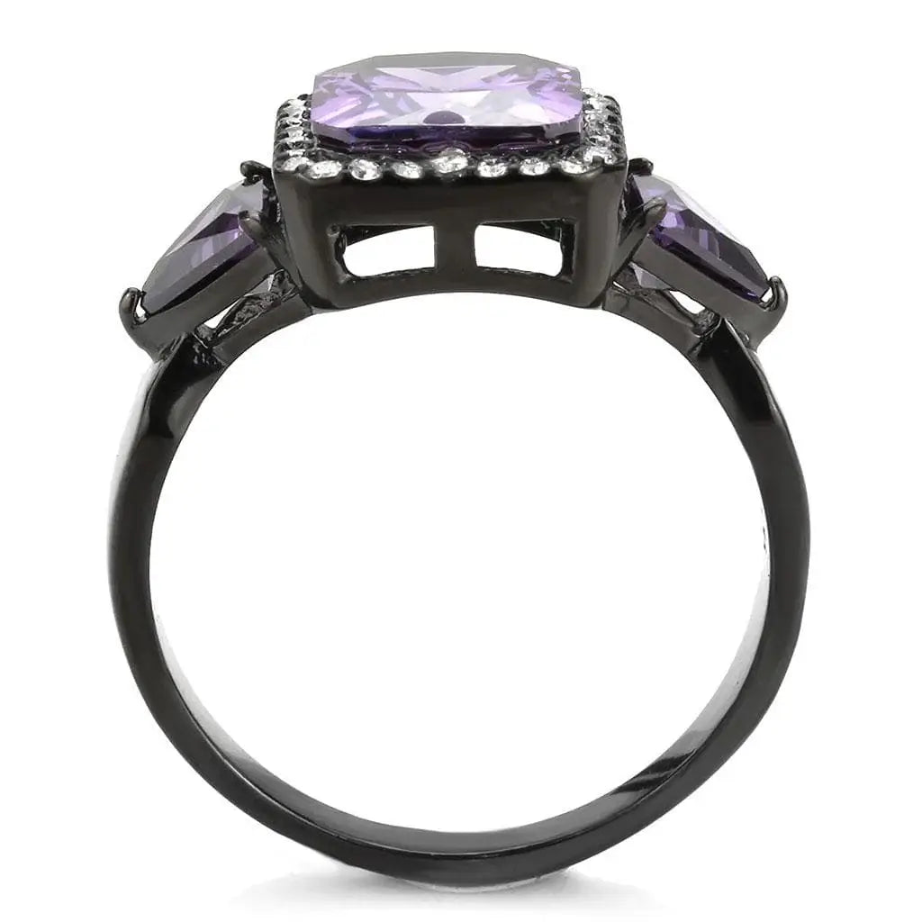 Alamode IP Black(Ion Plating) Stainless Steel Ring with AAA Grade CZ in Amethyst - Alamode - Flyclothing LLC