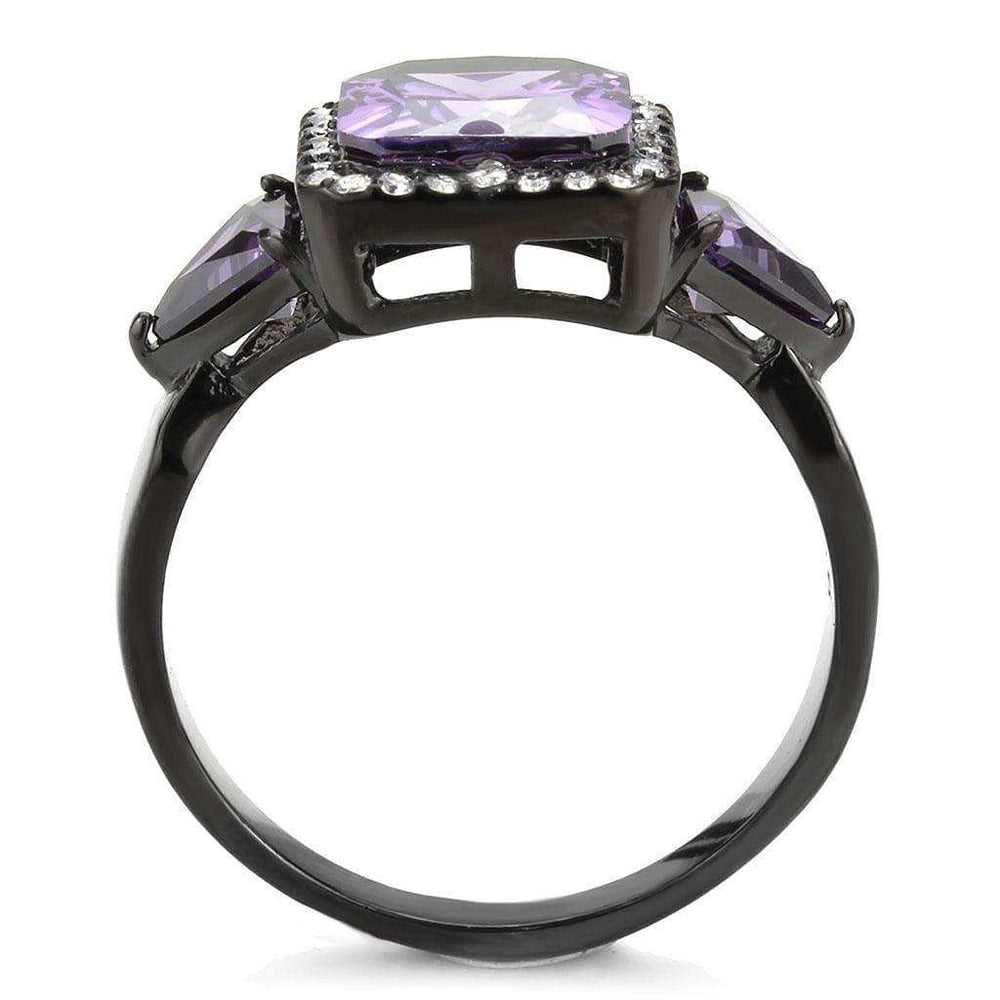 Alamode IP Black(Ion Plating) Stainless Steel Ring with AAA Grade CZ in Amethyst - Alamode - Flyclothing LLC