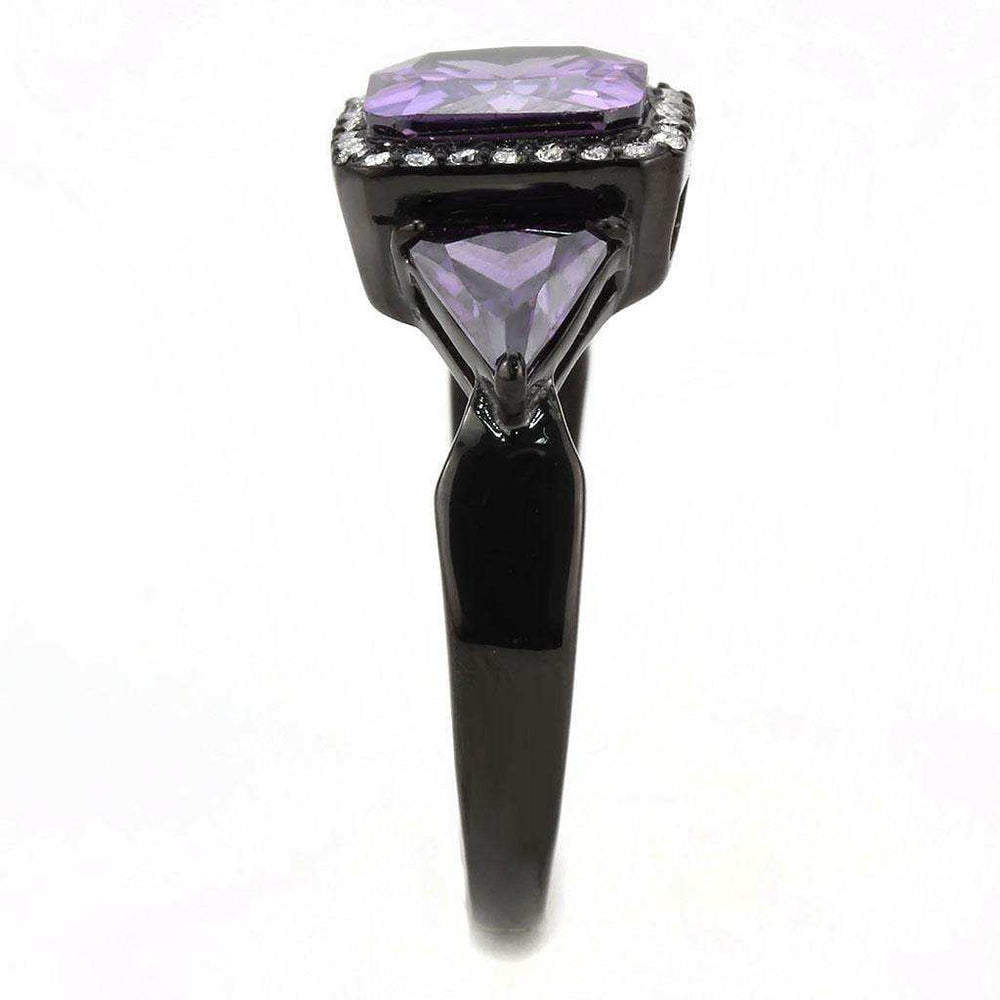 Alamode IP Black(Ion Plating) Stainless Steel Ring with AAA Grade CZ in Amethyst - Alamode - Flyclothing LLC