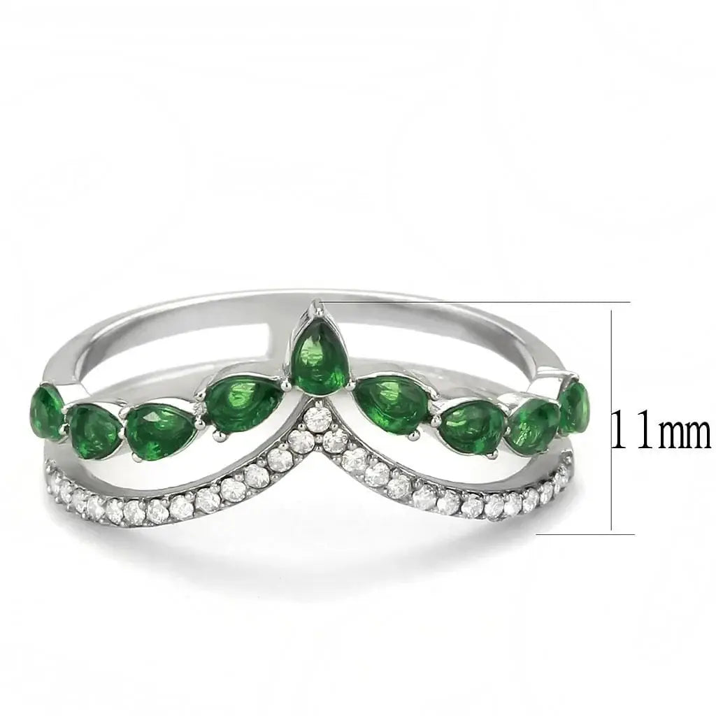 Alamode High polished (no plating) Stainless Steel Ring with Synthetic Synthetic Glass in Emerald - Alamode - Flyclothing LLC