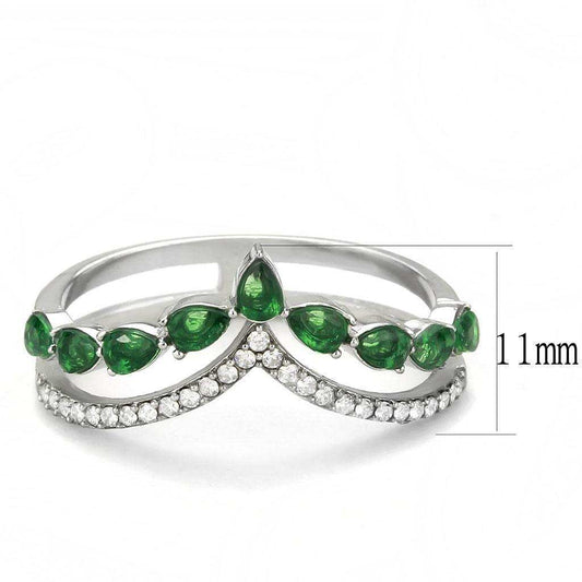 Alamode High polished (no plating) Stainless Steel Ring with Synthetic Synthetic Glass in Emerald - Alamode - Flyclothing LLC