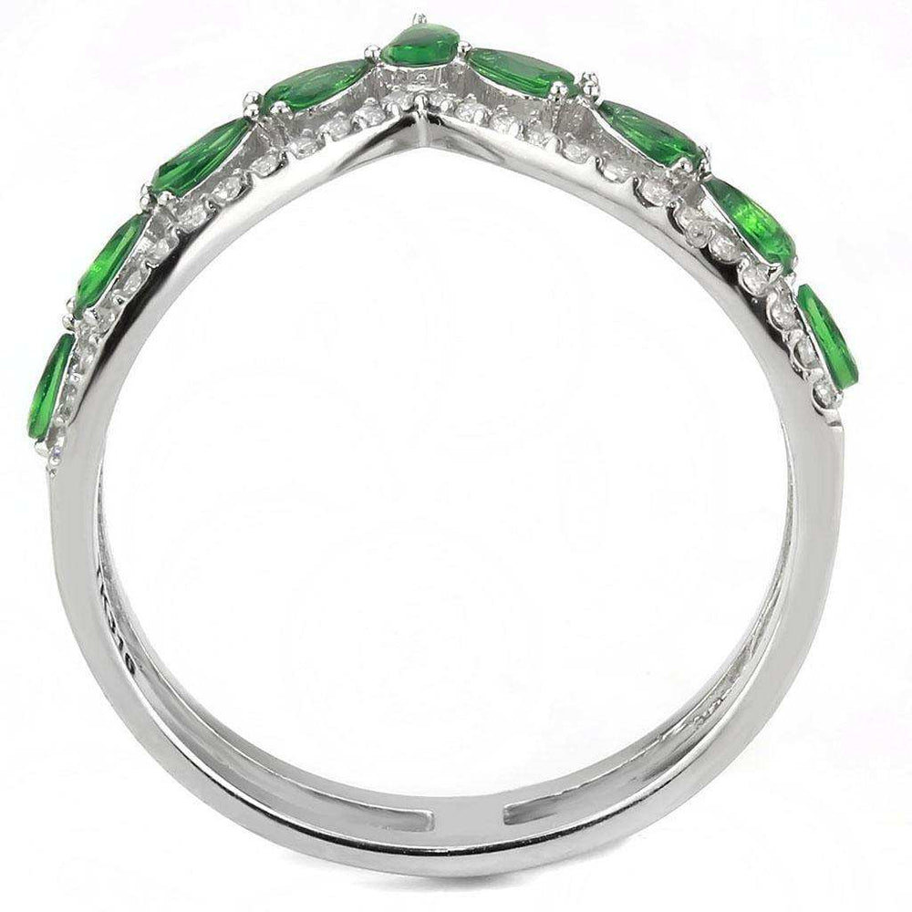 Alamode High polished (no plating) Stainless Steel Ring with Synthetic Synthetic Glass in Emerald - Alamode - Flyclothing LLC