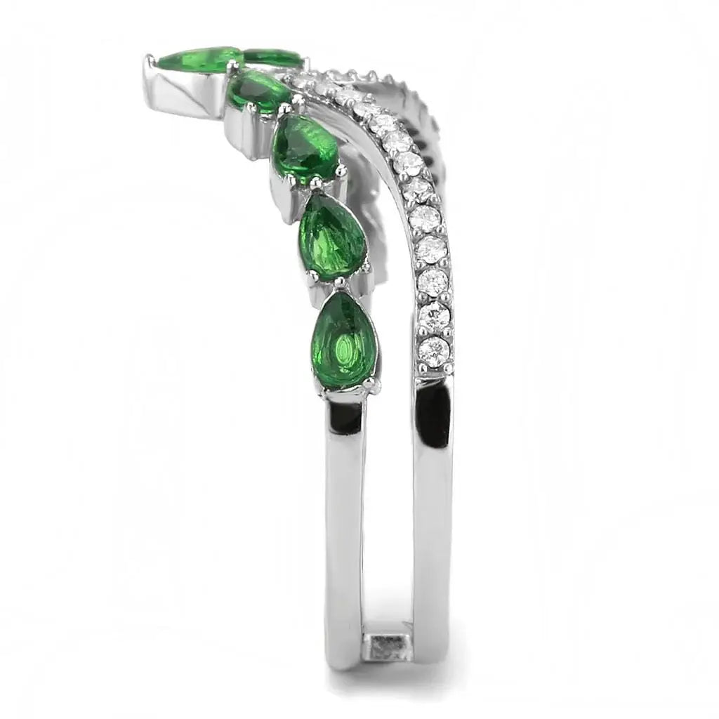 Alamode High polished (no plating) Stainless Steel Ring with Synthetic Synthetic Glass in Emerald - Alamode - Flyclothing LLC