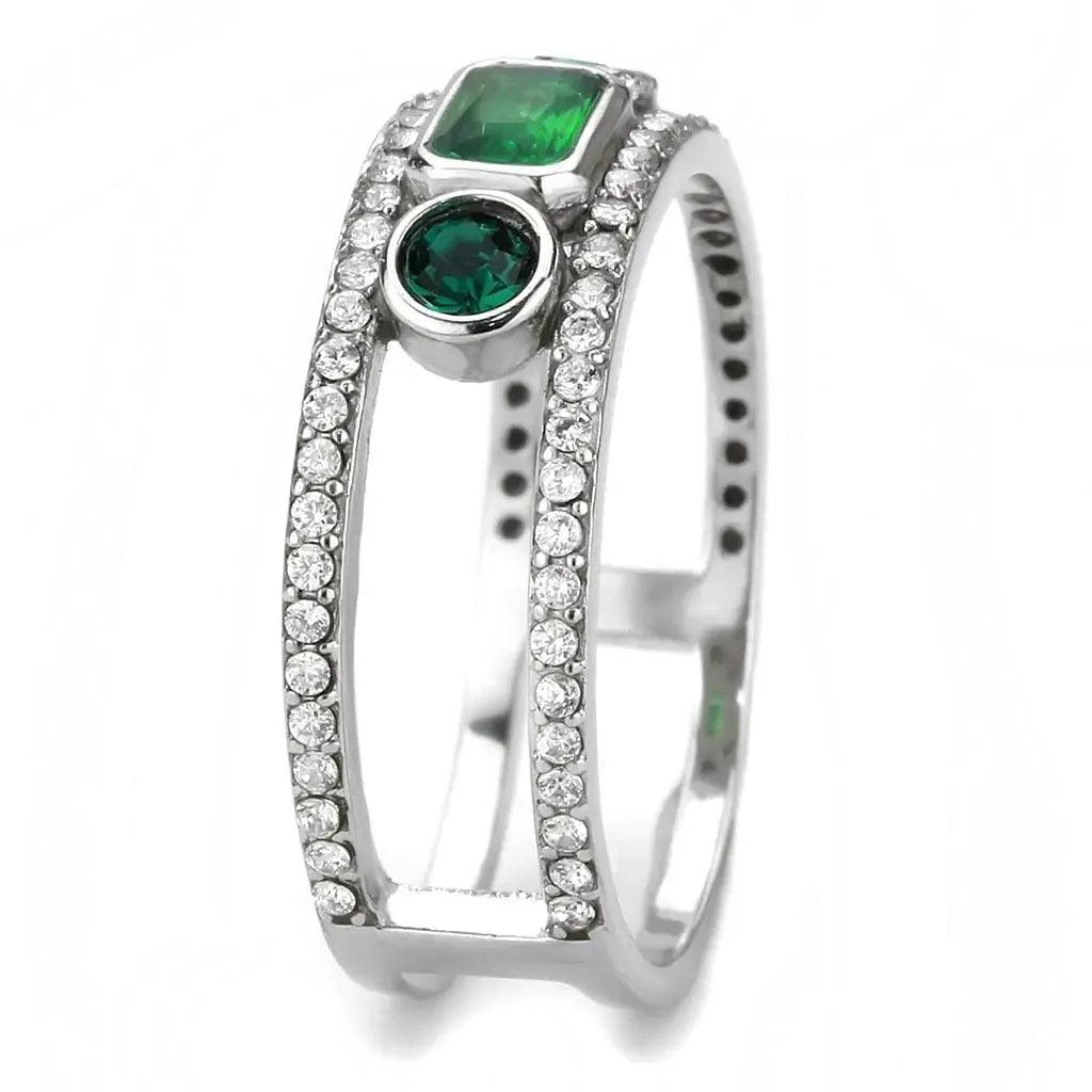 Alamode High polished (no plating) Stainless Steel Ring with Synthetic Synthetic Glass in Emerald - Alamode - Flyclothing LLC