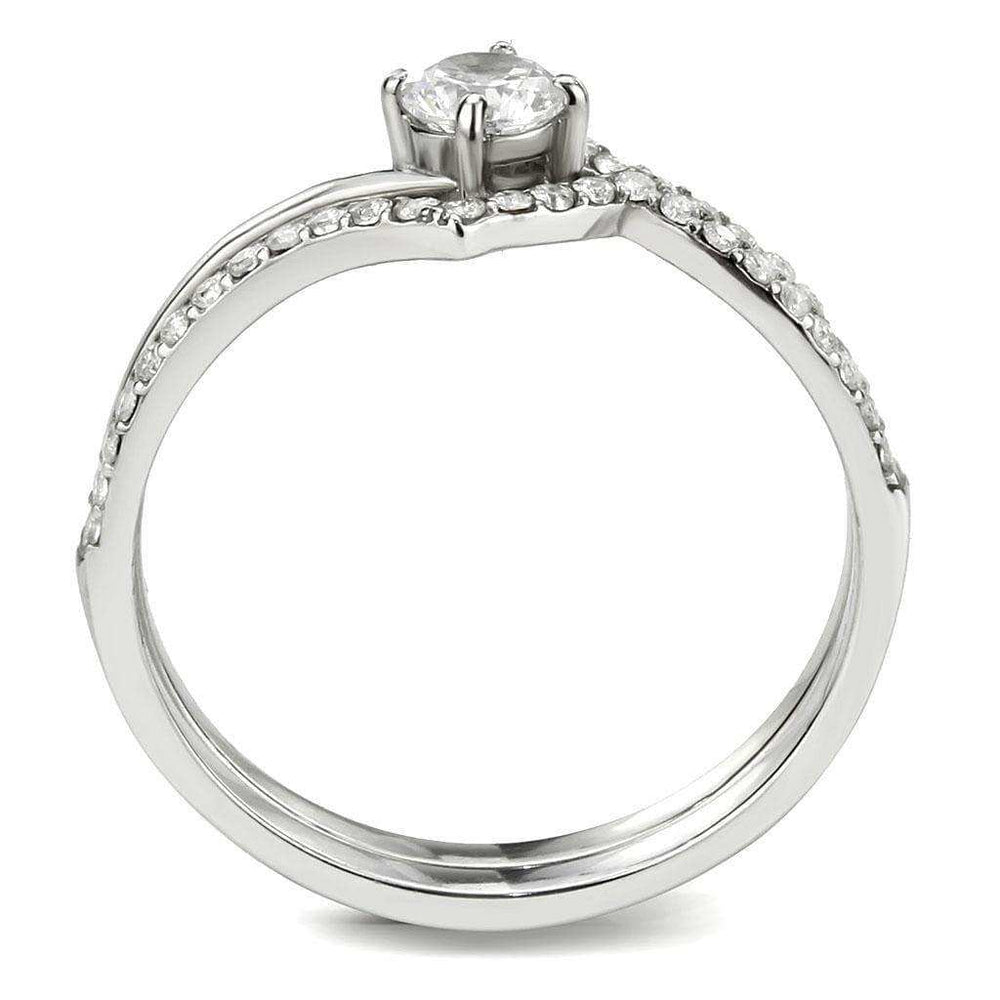 Alamode High polished (no plating) Stainless Steel Ring with AAA Grade CZ in Clear - Alamode - Flyclothing LLC