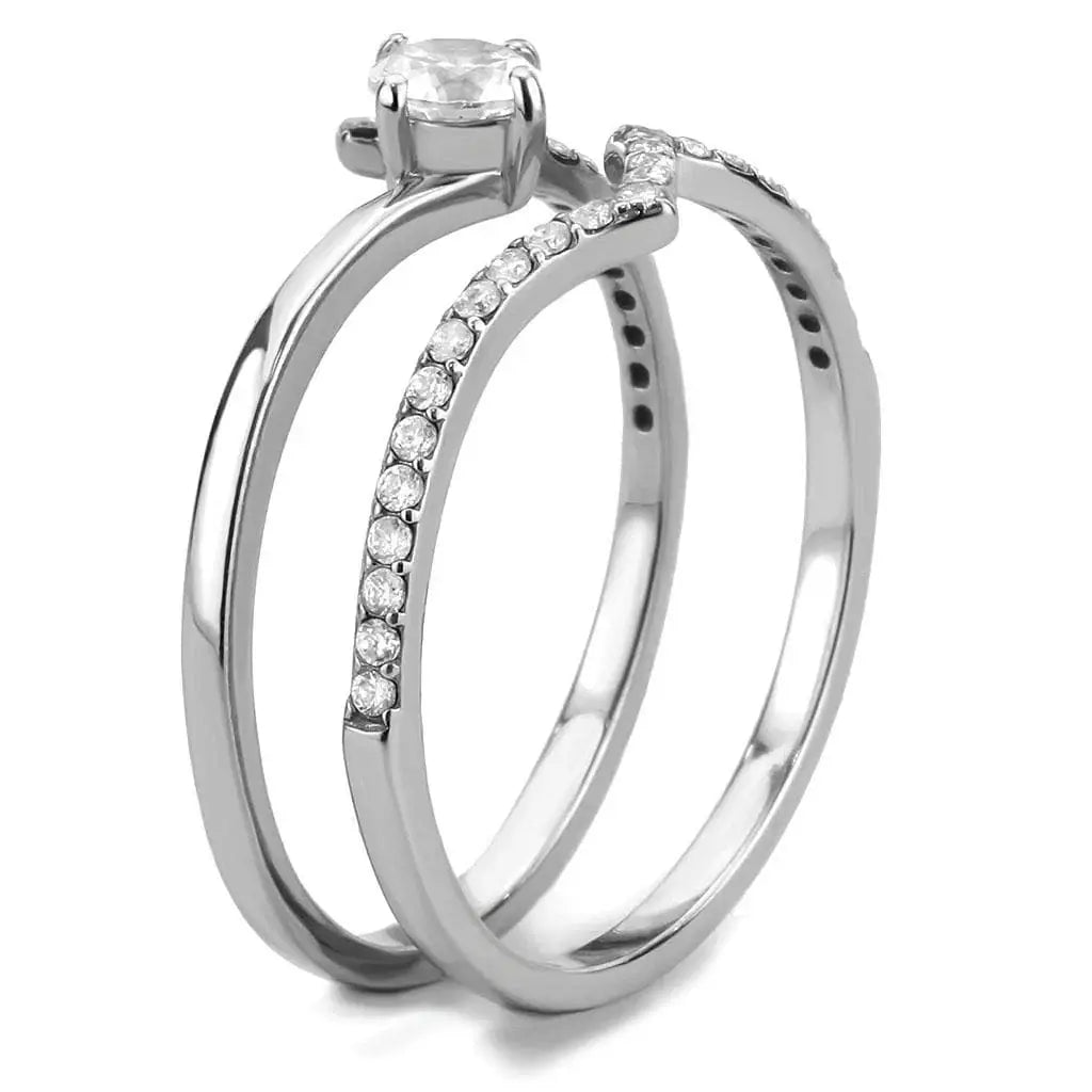 Alamode High polished (no plating) Stainless Steel Ring with AAA Grade CZ in Clear - Alamode - Flyclothing LLC