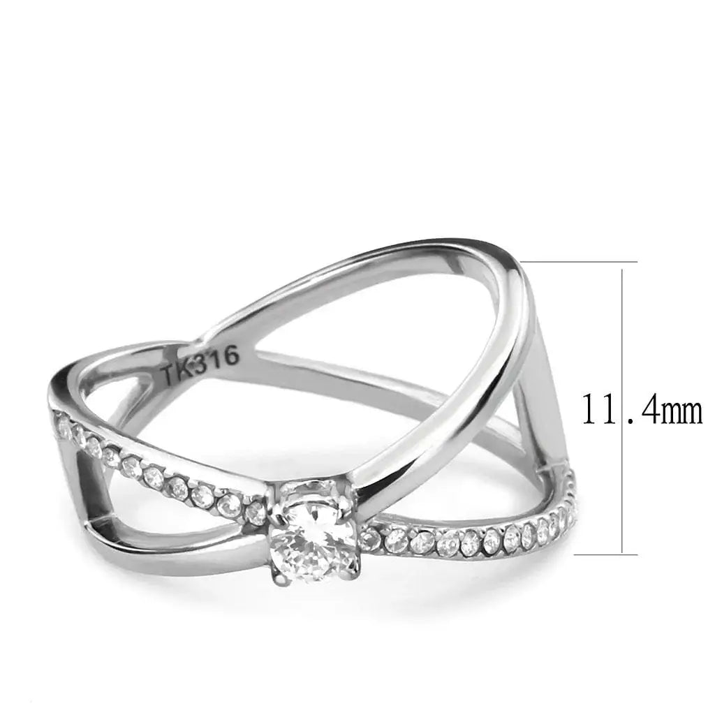 Alamode High polished (no plating) Stainless Steel Ring with AAA Grade CZ in Clear - Alamode - Flyclothing LLC