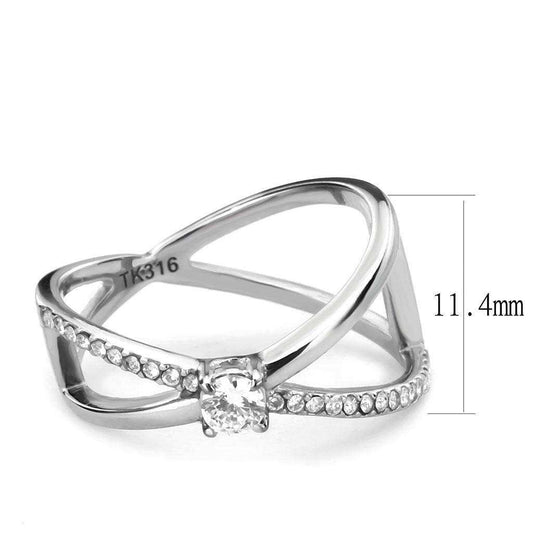 Alamode High polished (no plating) Stainless Steel Ring with AAA Grade CZ in Clear - Alamode - Flyclothing LLC