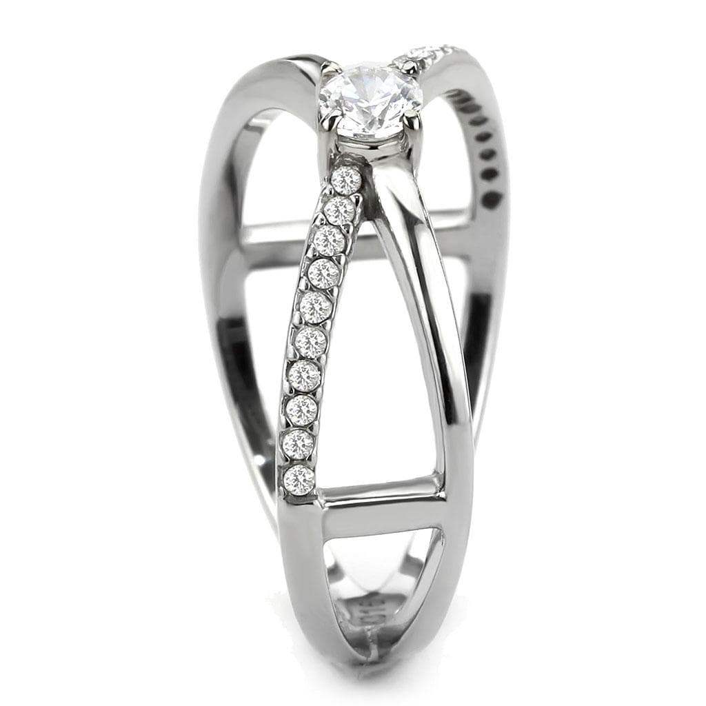 Alamode High polished (no plating) Stainless Steel Ring with AAA Grade CZ in Clear - Alamode - Flyclothing LLC