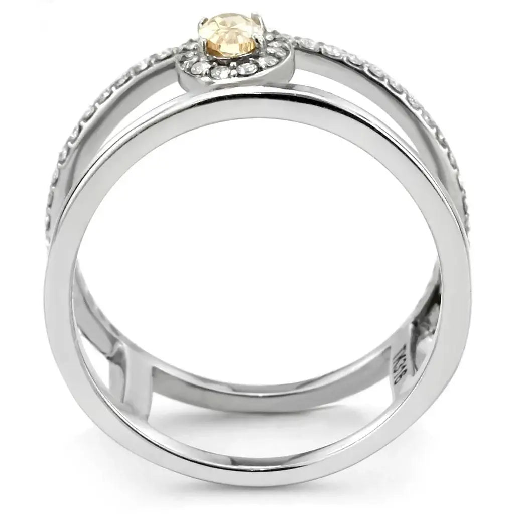 Alamode High polished (no plating) Stainless Steel Ring with AAA Grade CZ in Champagne - Alamode - Flyclothing LLC