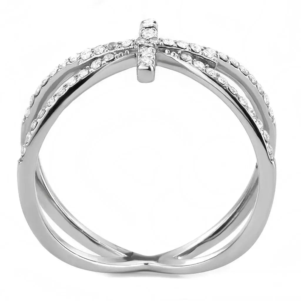 Alamode High polished (no plating) Stainless Steel Ring with AAA Grade CZ in Clear - Alamode - Flyclothing LLC