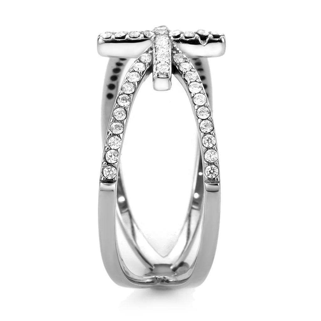 Alamode High polished (no plating) Stainless Steel Ring with AAA Grade CZ in Clear - Alamode - Flyclothing LLC