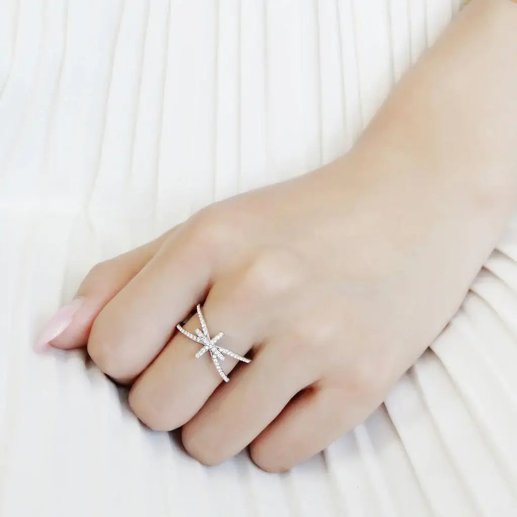 Alamode High polished (no plating) Stainless Steel Ring with AAA Grade CZ in Clear - Alamode - Flyclothing LLC