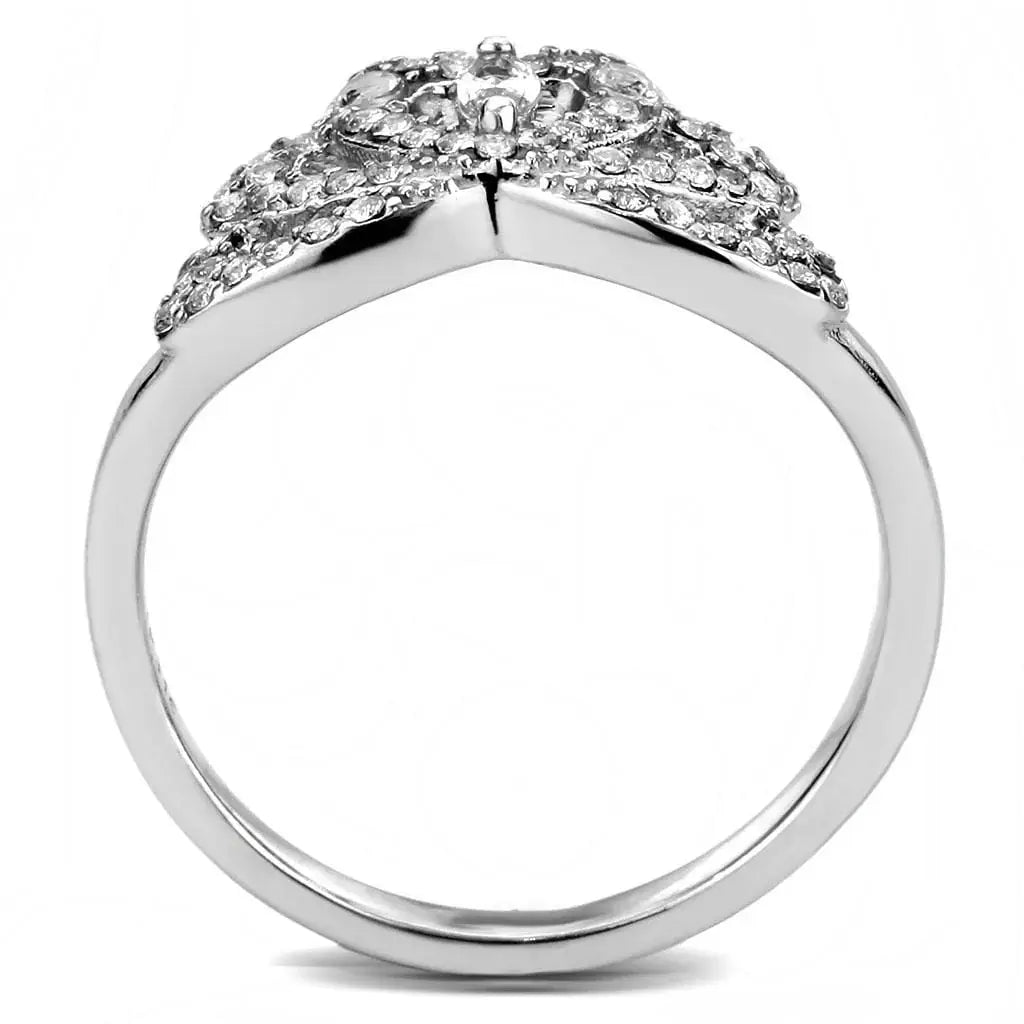 Alamode High polished (no plating) Stainless Steel Ring with AAA Grade CZ in Clear - Alamode - Flyclothing LLC