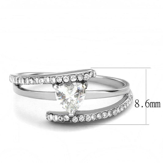 Alamode High polished (no plating) Stainless Steel Ring with AAA Grade CZ in Clear - Alamode - Flyclothing LLC