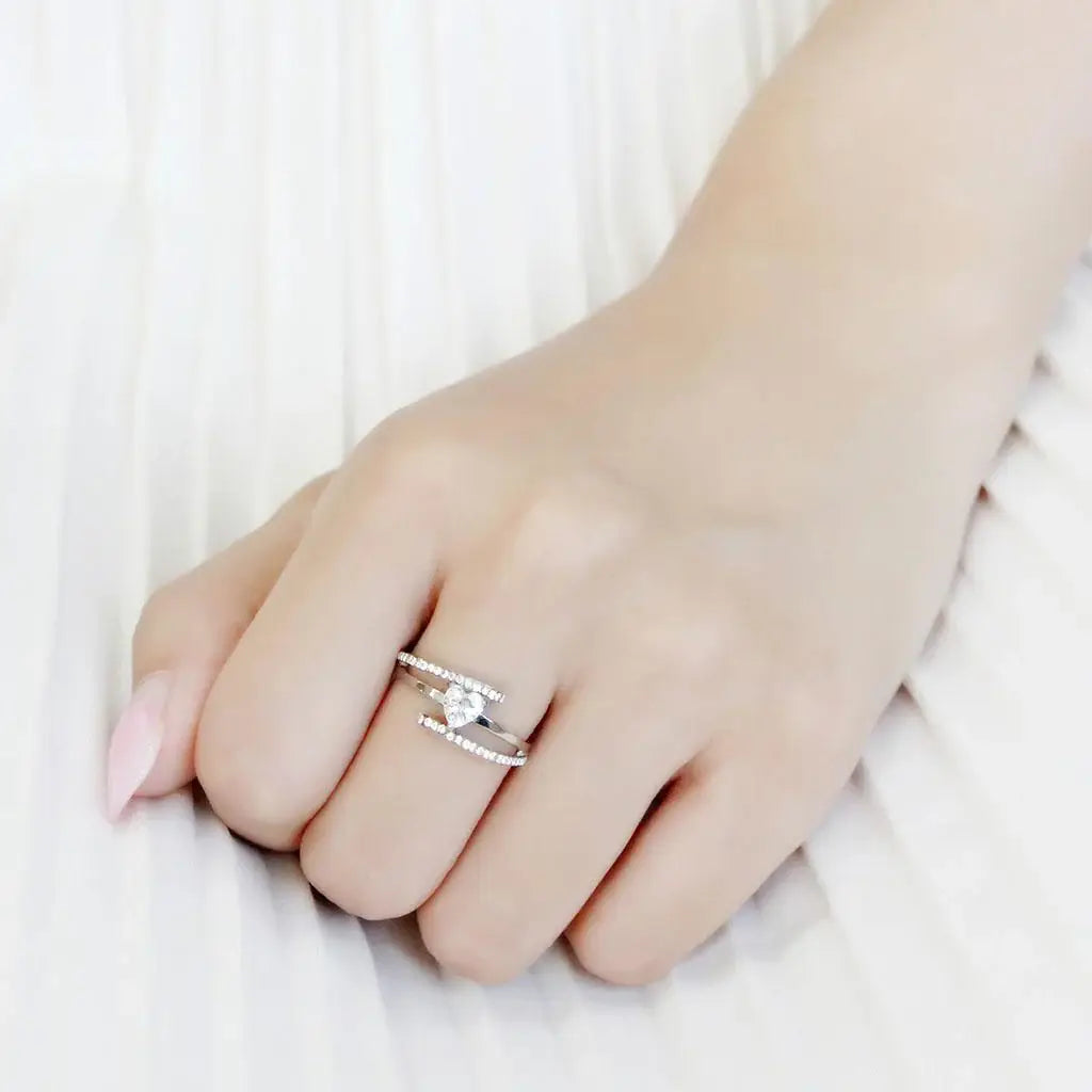Alamode High polished (no plating) Stainless Steel Ring with AAA Grade CZ in Clear - Alamode - Flyclothing LLC