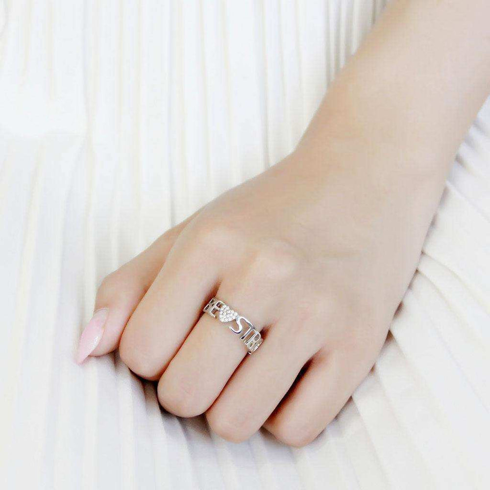 Alamode High polished (no plating) Stainless Steel Ring with AAA Grade CZ in Clear - Alamode - Flyclothing LLC