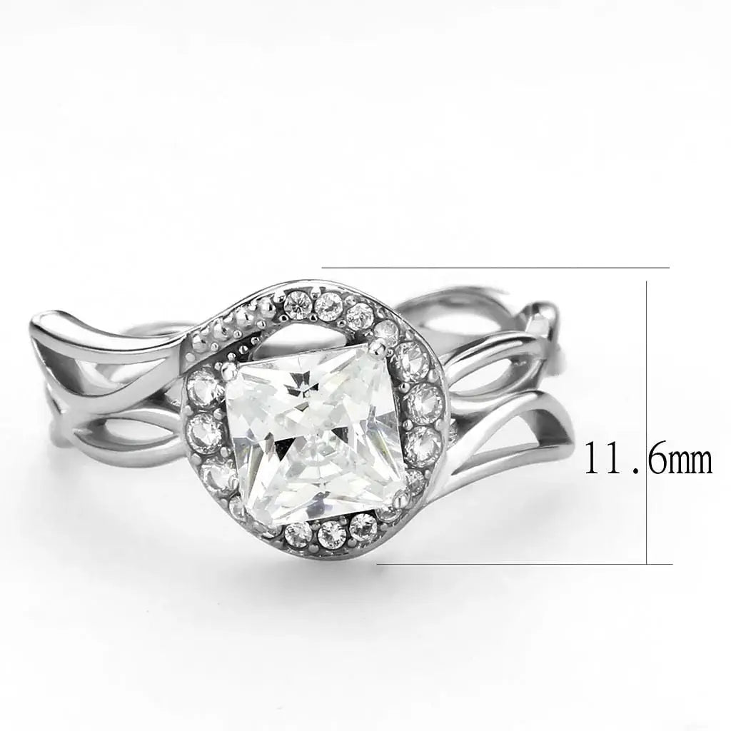 Alamode High polished (no plating) Stainless Steel Ring with AAA Grade CZ in Clear - Alamode - Flyclothing LLC