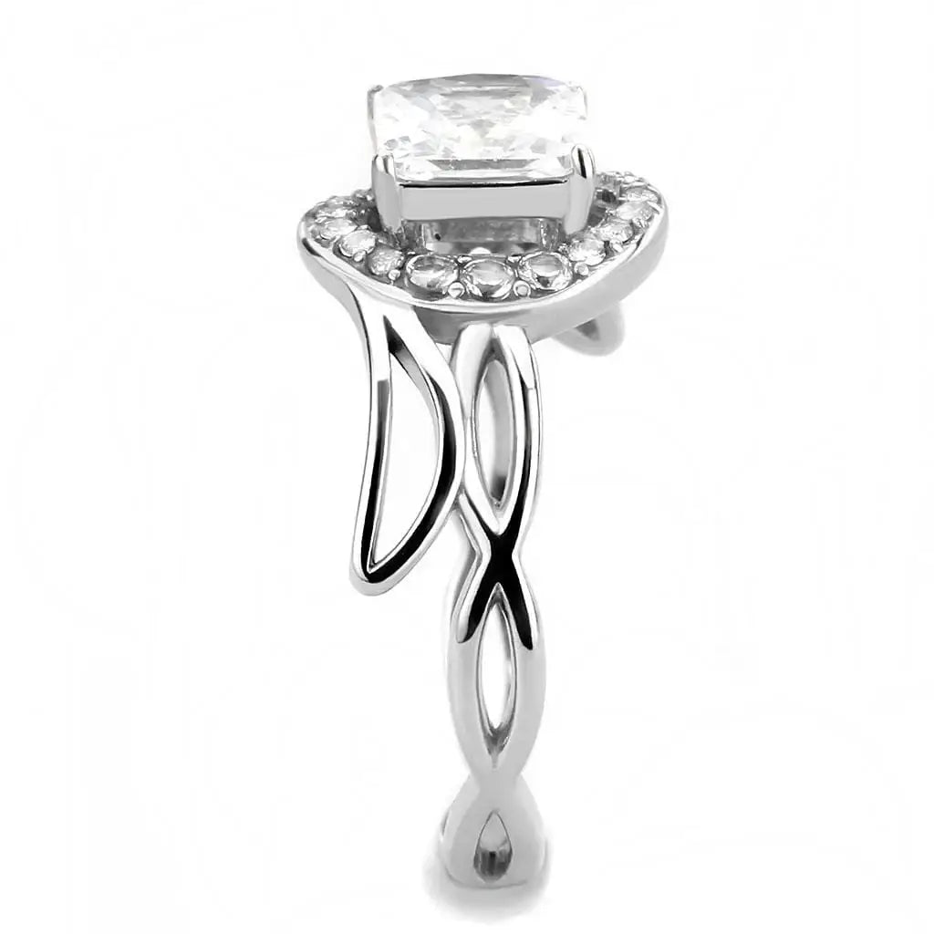 Alamode High polished (no plating) Stainless Steel Ring with AAA Grade CZ in Clear - Alamode - Flyclothing LLC